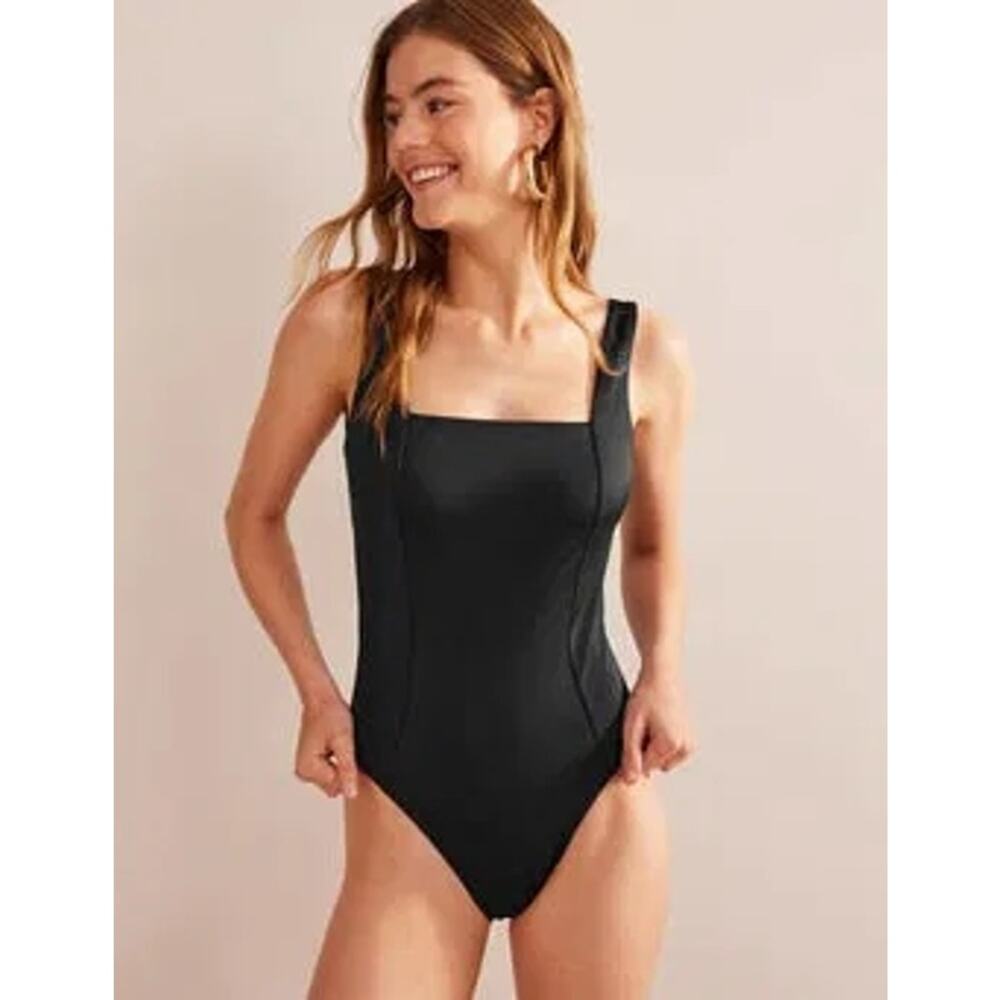 BODEN Square-Neck Panelled Swimsuit one piece black US sz 8 SW26 - Picture 3 of 8